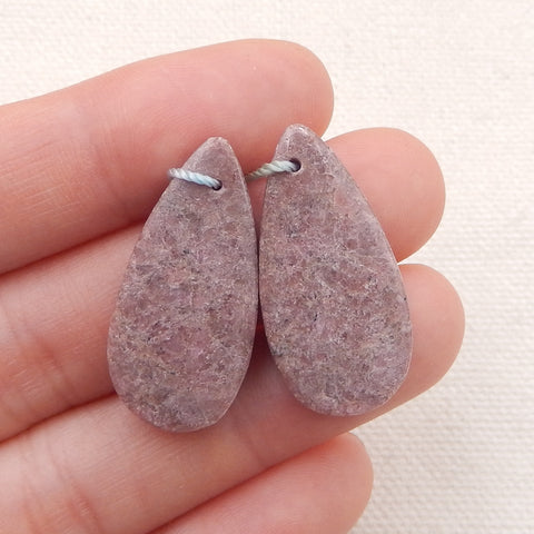 Paire de Boucles d'Oreilles Larme Percées en Rhodonite Naturelle, 28x14x5mm, 8.1g