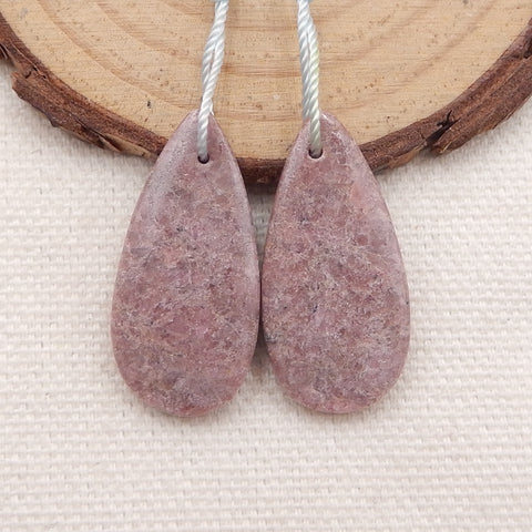 Paire de Boucles d'Oreilles Larme Percées en Rhodonite Naturelle, 28x14x5mm, 8.1g