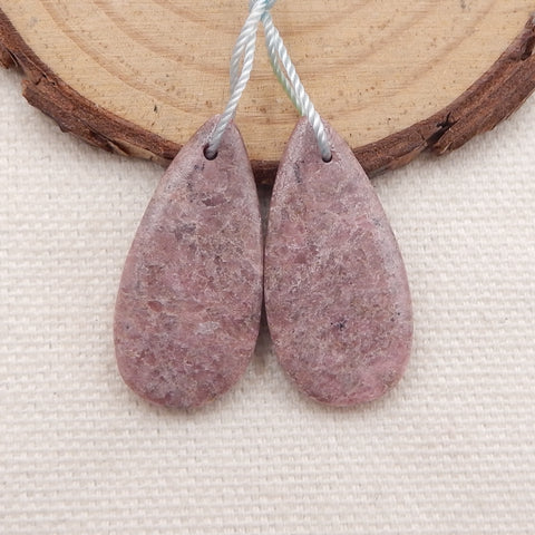 Paire de Boucles d'Oreilles Larme Percées en Rhodonite Naturelle, 28x14x5mm, 8.1g