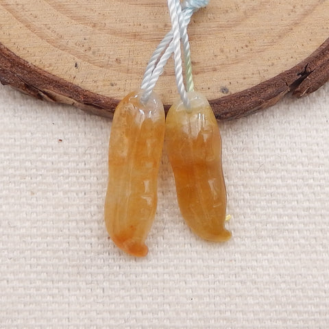 Paire de Boucles d'Oreilles Percées Cacahuètes Sculptées en Agate Orange Naturelle, 20x7x4mm, 2.1g