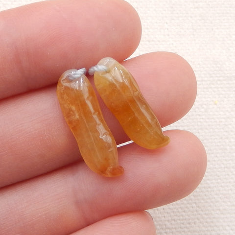 Paire de Boucles d'Oreilles Percées Cacahuètes Sculptées en Agate Orange Naturelle, 20x7x4mm, 2.1g