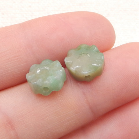 Paire de Boucles d'Oreilles Percées en Agate Verte Naturelle Fleur Sculptée, 9x4mm, 1.5g