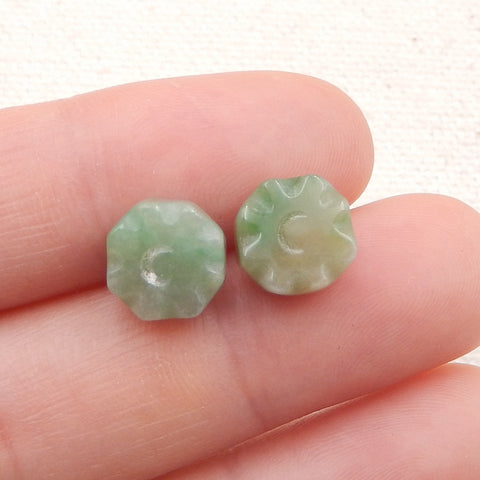 Paire de Boucles d'Oreilles Percées en Agate Verte Naturelle Fleur Sculptée, 9x4mm, 1.5g