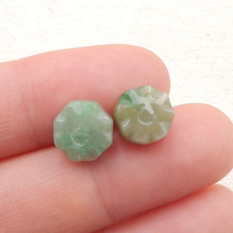 Paire de Boucles d'Oreilles Percées en Agate Verte Naturelle Fleur Sculptée, 9x4mm, 1.5g