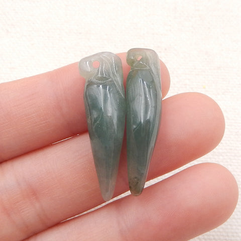 Paire de Boucles d'Oreilles Percées en Agate Verte Naturelle, 30x9x8mm, 5.6g