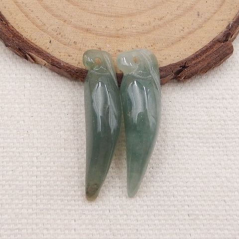 Paire de Boucles d'Oreilles Percées en Agate Verte Naturelle, 30x9x8mm, 5.6g