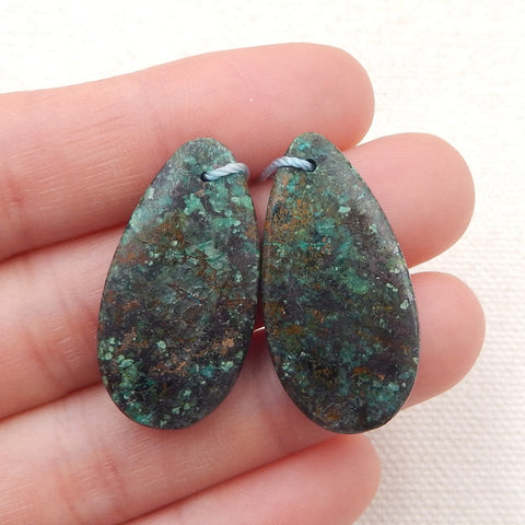 Paire de Boucles d'Oreilles Percées en Forme de Larme avec Turquoise Africaine Verte Naturelle, 30x15x4mm, 7.0g