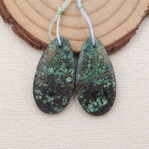 Paire de Boucles d'Oreilles Percées en Forme de Larme avec Turquoise Africaine Verte Naturelle, 30x15x4mm, 7.0g