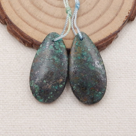 Paire de Boucles d'Oreilles Percées en Forme de Larme avec Turquoise Africaine Verte Naturelle, 30x15x4mm, 7.0g