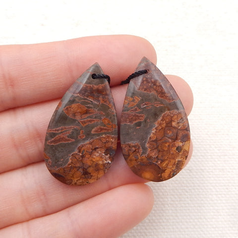 Natural Ocean Jasper Earring Beads 32x18x4mm, 6.5g