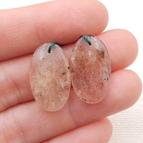 Paire de boucles d'oreilles ovales percées en pierre de soleil naturelle, 21x12x4 mm, 3,6 g