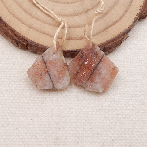 Paire de Boucles d'Oreilles Percées en Pierre de Soleil Naturelle, 18x15x3mm, 2.6g