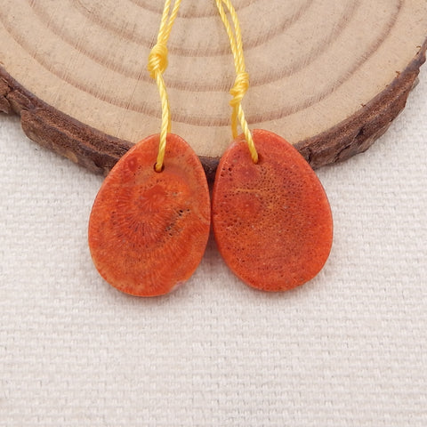 Paire de Boucles d'Oreilles Percées en Corail Orange Naturel, 18x14x2mm, 2.0g