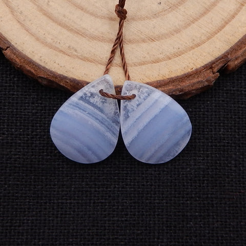 Paire de boucles d'oreilles en forme de larme avec agate bleue naturelle, 17 x 12 x 4 mm, 2,3 g