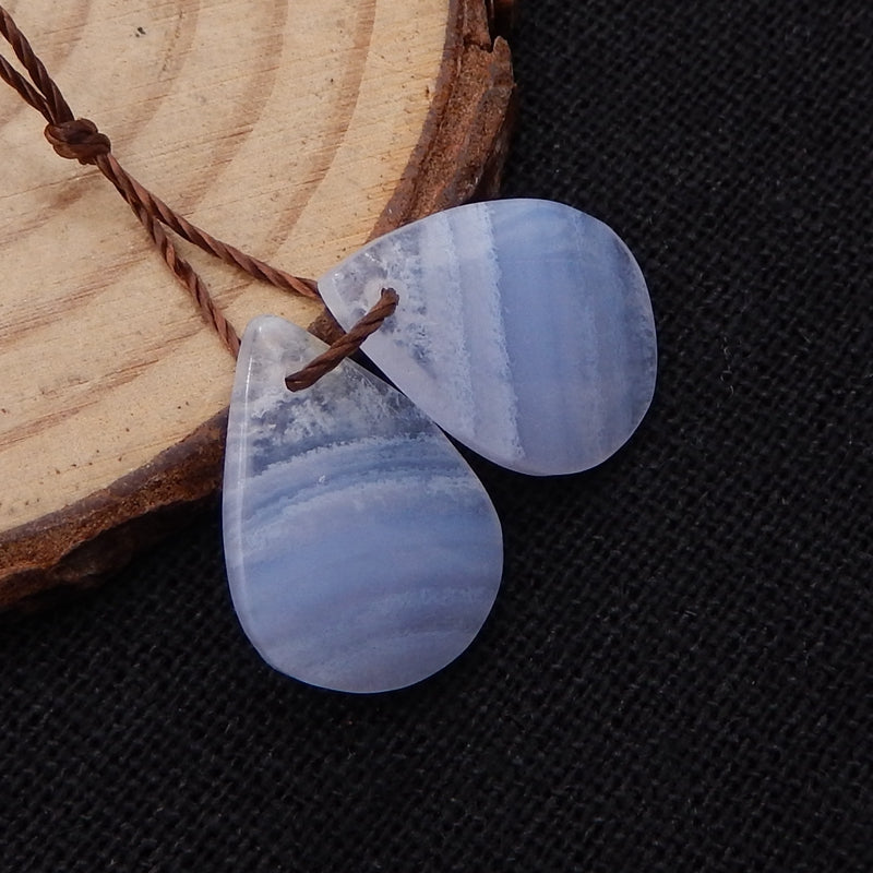 Natural Blue Lace Agate Earring Beads 17x12x4mm, 2.3g