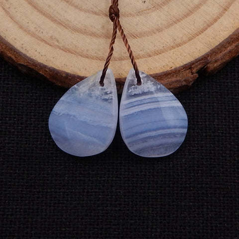 Paire de boucles d'oreilles en forme de larme avec agate bleue naturelle, 17 x 12 x 4 mm, 2,3 g