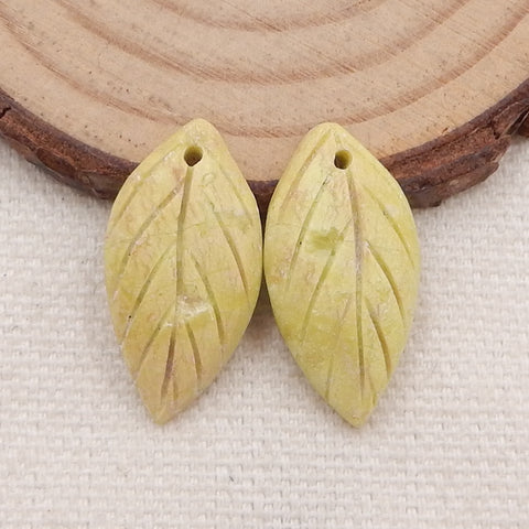 Paire de Boucles d'Oreilles Feuille Serpentine Sculptées à la Main, 23x12x5mm, 3.0g