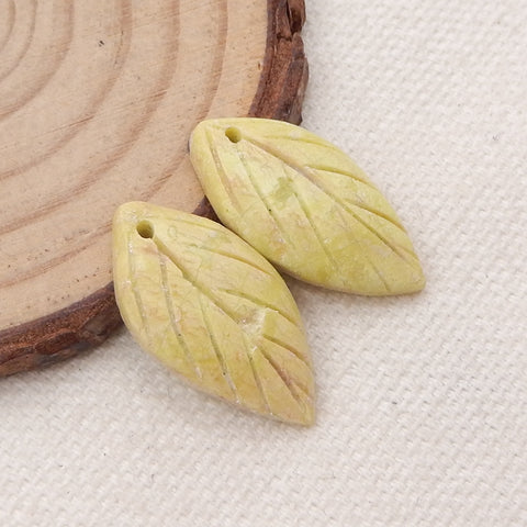 Natural Serpentine Carved leaf Earring Beads 23x12x5mm, 3.0g