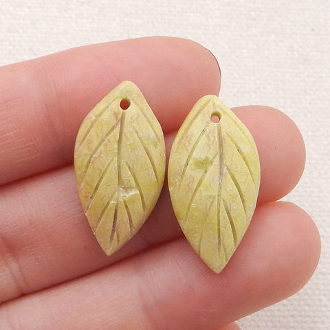 Paire de Boucles d'Oreilles Feuille Serpentine Sculptées à la Main, 23x12x5mm, 3.0g