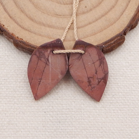 Natural Red Creek Jasper Carved leaf Earring Beads 24x14x4mm, 3.1g