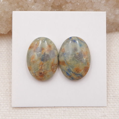 Paire de cabochons à dos plat en chrysocolle multicolore ovale naturel, 18x13x5 mm, 3,2 g