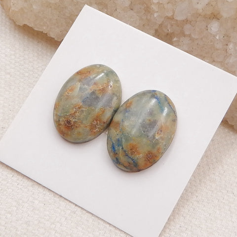 Paire de cabochons à dos plat en chrysocolle multicolore ovale naturel, 18x13x5 mm, 3,2 g