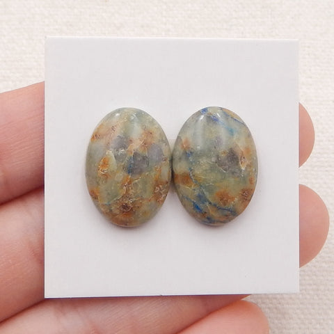 Paire de cabochons à dos plat en chrysocolle multicolore ovale naturel, 18x13x5 mm, 3,2 g