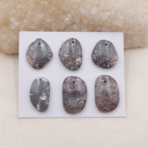 6 件 Chohua Jasper 钻孔平背吊坠石，23x15x4mm，19x16x4mm，13.45g