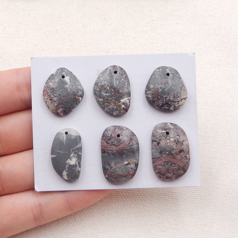 6 PCS Natural Chohua Jasper Pendant Beads 23x15x4mm, 19x16x4mm, 13.5g