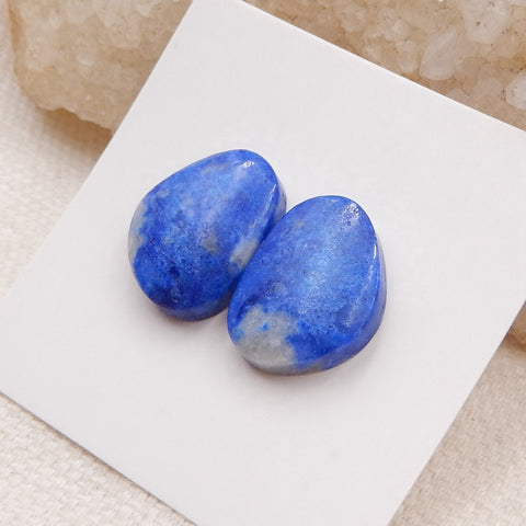 Paire de cabochons à dos plat en lapis-lazuli bleu naturel, 15x11x4 mm, 2,6 g