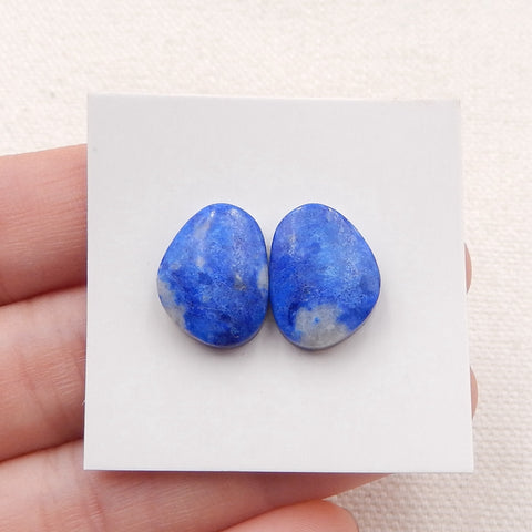 Paire de cabochons à dos plat en lapis-lazuli bleu naturel, 15x11x4 mm, 2,6 g