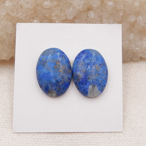 Paire de cabochons à dos plat en lapis-lazuli bleu ovale naturel, 18x13x4mm, 3.5g