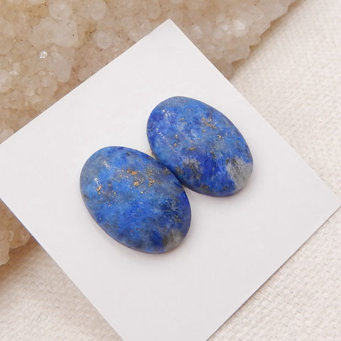 Paire de cabochons à dos plat en lapis-lazuli bleu ovale naturel, 18x13x4mm, 3.5g