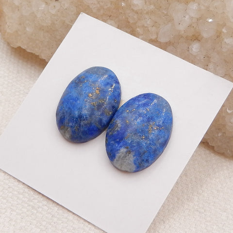 Paire de cabochons à dos plat en lapis-lazuli bleu ovale naturel, 18x13x4mm, 3.5g