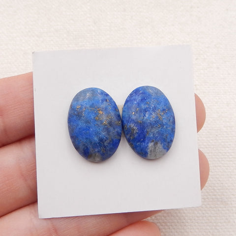 Paire de cabochons à dos plat en lapis-lazuli bleu ovale naturel, 18x13x4mm, 3.5g