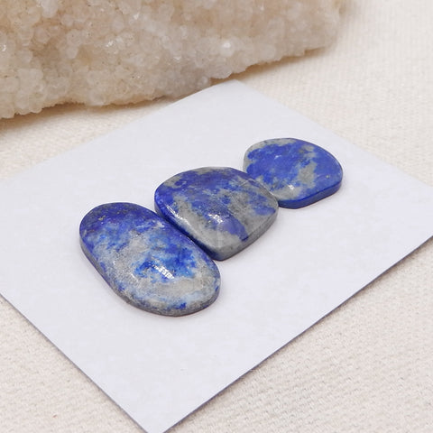 3 PCS Natural Lapis Lazuli Cabochons 25x13x4mm, 17x16x4mm, 7.0g