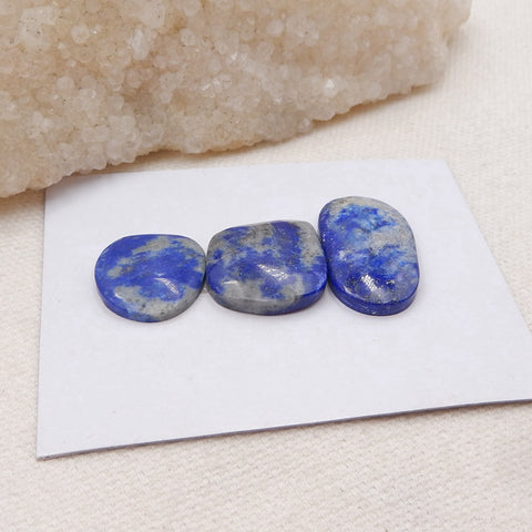 3 PCS Natural Lapis Lazuli Cabochons 25x13x4mm, 17x16x4mm, 7.0g