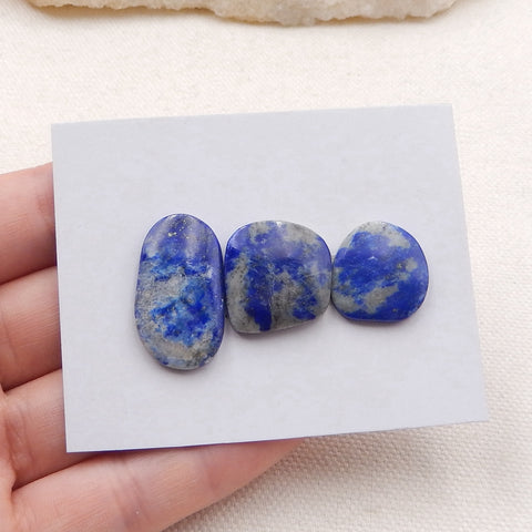 3 cabochons à dos plat en lapis-lazuli bleu naturel, 25x13x4mm, 17x16x4mm, 7.0g