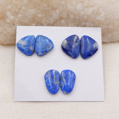 3 对天然蓝色青金石平背凸圆形，17x13x4mm，12x11x4mm，8.0g