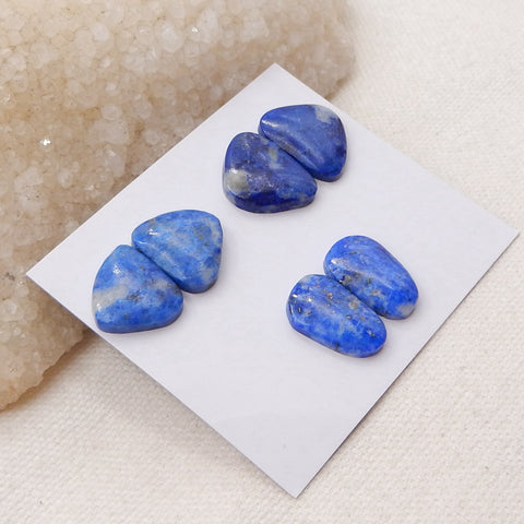 3 Pairs Natural Lapis Lazuli Cabochons 17x13x4mm, 12x11x4mm, 8.0g