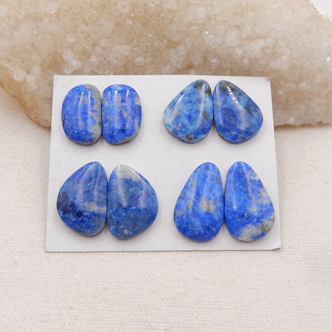 4 Pairs Natural Lapis Lazuli Cabochons 23x14x4mm, 19x12x5mm, 19.4g