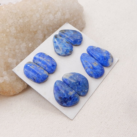 4 Pairs Natural Lapis Lazuli Cabochons 23x14x4mm, 19x12x5mm, 19.4g