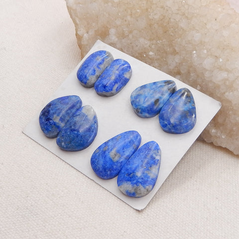 4 Pairs Natural Lapis Lazuli Cabochons 23x14x4mm, 19x12x5mm, 19.4g