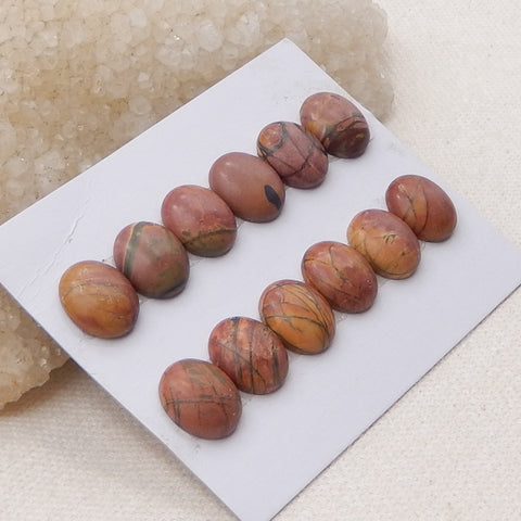 12 PCS Natural Red Creek Jasper Cabochons 12x9x4mm, 8.8g