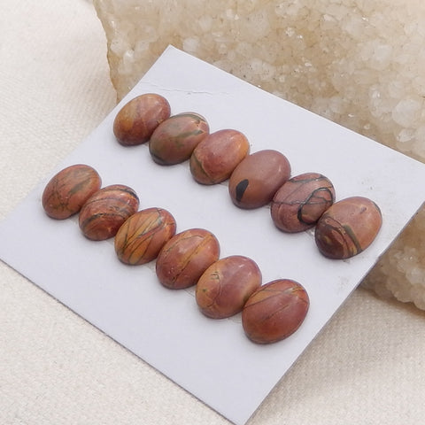 12 PCS Natural Red Creek Jasper Cabochons 12x9x4mm, 8.8g