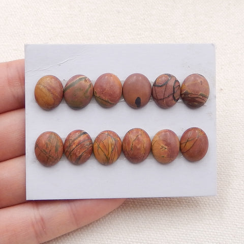 12 cabochons ovales à dos plat en jaspe rouge, 12 x 9 x 4 mm, 8,8 g.