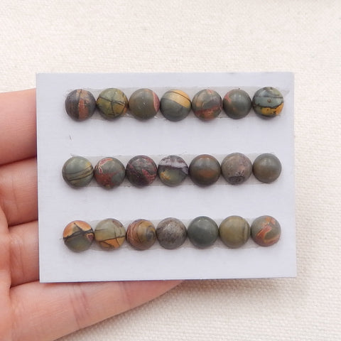 21 PCS Natural Red Creek Jasper Cabochons 8x8x4mm, 7.7g