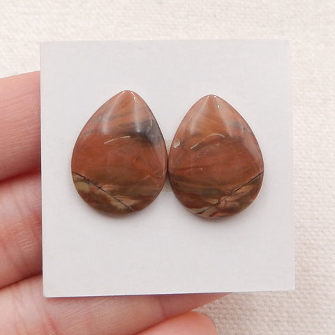 Natural Mushroom Jasper Cabochons Paired 19x15x4mm, 2.8g