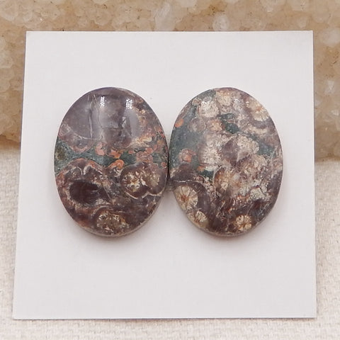 Natural Frog Eye Jasper Cabochons Paired 20x15x5mm, 4.5g