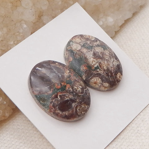 Natural Frog Eye Jasper Cabochons Paired 20x15x5mm, 4.5g